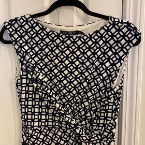 LAUREN 10P Navy and off white geometric dress